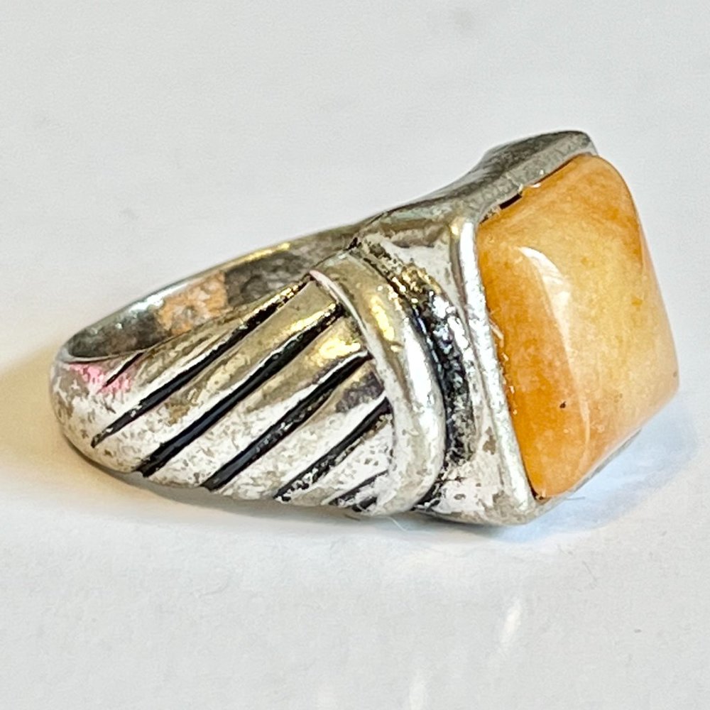 Vintage Silver Beige Natural Stone Cable Ring Size 10 Mens Womens Plated - Picture 2 of 10
